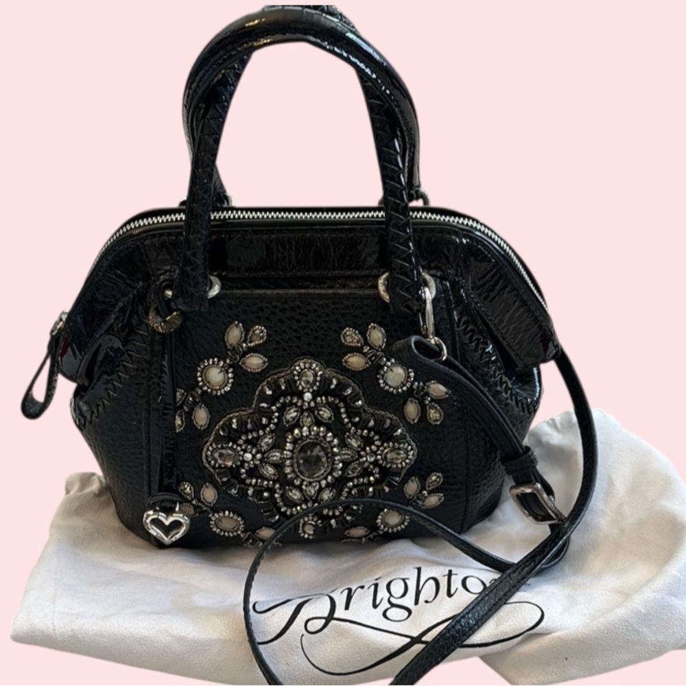 Brighton Czarina stunning jewel black patent leather combo detailed bag - Picture 3 of 17